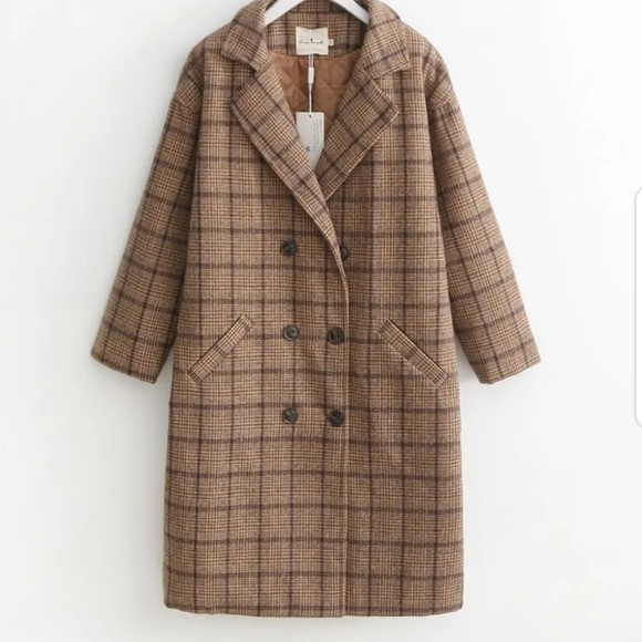 The Elnora Coat! Women's Double Breasted Long Plaid Wool Coat Lined NWT - Picture 2 of 6